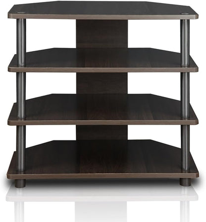 Furinno Turn-N-Tube Easy Assembly 4-Tier Petite Entertainment Center / TV Stand / TV Unit / TV Desk, Espresso/Grey - LeafyLoom