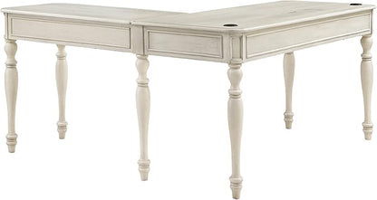 OSP Home Furnishings Country Meadows L-Shape Desk with 2 Full Drawers and Power Hub, Antique White - LeafyLoom