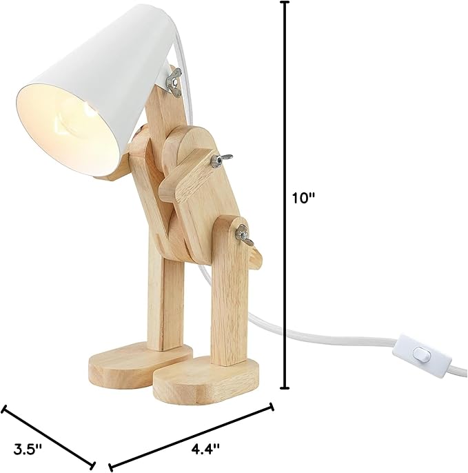 Globe Electric 56107 Terry Dinosaur 10" Wooden Desk Lamp, White Shade, in-Line On/Off Rocker Switch - LeafyLoom