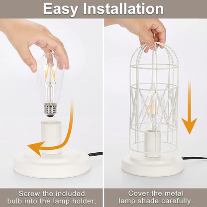 Bedside Touch Lamp, Small Table Lamp for Bedroom Living Room, 3 Way Dimmable Modern Nightstand Lamp, Simple Desk Lamp with White Metal Cage Shade, 2700K LED Bulb Included - LeafyLoom