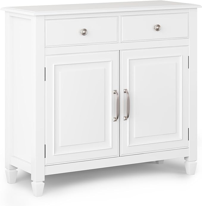 SIMPLIHOME Connaught SOLID WOOD 40 inch Wide Traditional Entryway Storage Cabinet in White for the Living Room, Entryway and Family Room - LeafyLoom