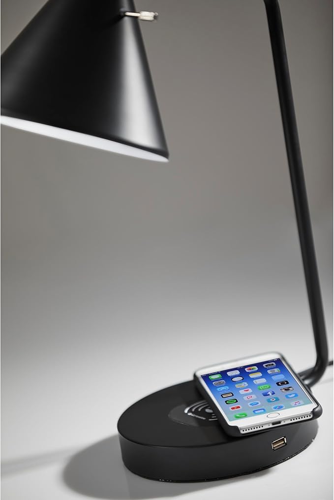 Adesso 4507-01 Maxine Desk Lamp Wireless Charging, 7W LED, 5W QI, USB Port, Indoor Lighting Lamps - LeafyLoom