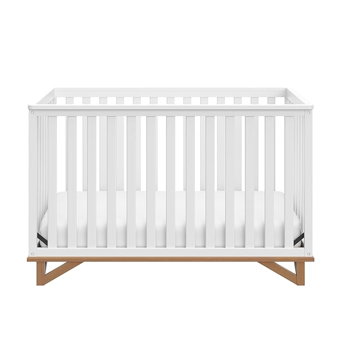 Storkcraft Santa Monica 5-in-1 Convertible Crib (White with Vintage Driftwood) – GREENGUARD Gold Certified, Modern Design, Two-Tone Baby Crib, Converts to Toddler Bed, Daybed and Full-Size Bed - LeafyLoom