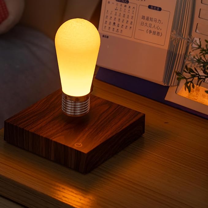 Levitating Bulb Lamp Magnetic Floating Light Desk Lamp Night Light, 360 Degree Wireless Automatic Rotating Light for Gifts Home Office Decor Desk Tech Toys (Square-Mini Dark Brown) - LeafyLoom