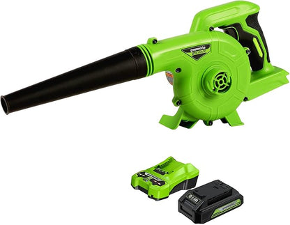 Greenworks 24V (90 MPH / 180 CFM / 125+ Compatible Tools) Cordless Shop Blower, 2.0Ah Battery and Charger Included - LeafyLoom