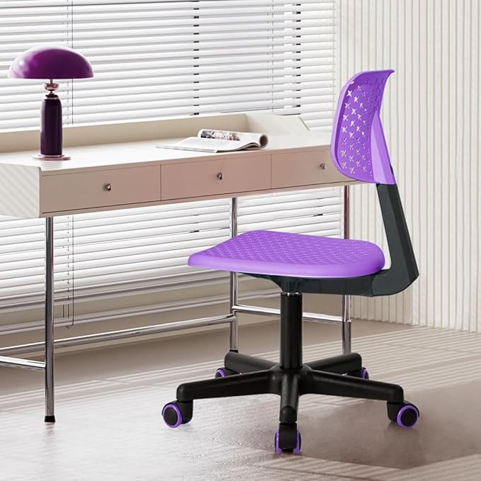 Desk Chair Armless Cute Office Chair, Low Back Rolling Home Office Task Chair Adjustable Swivel Study Chair for Girls Teens Adults Children Kids, Purple - LeafyLoom