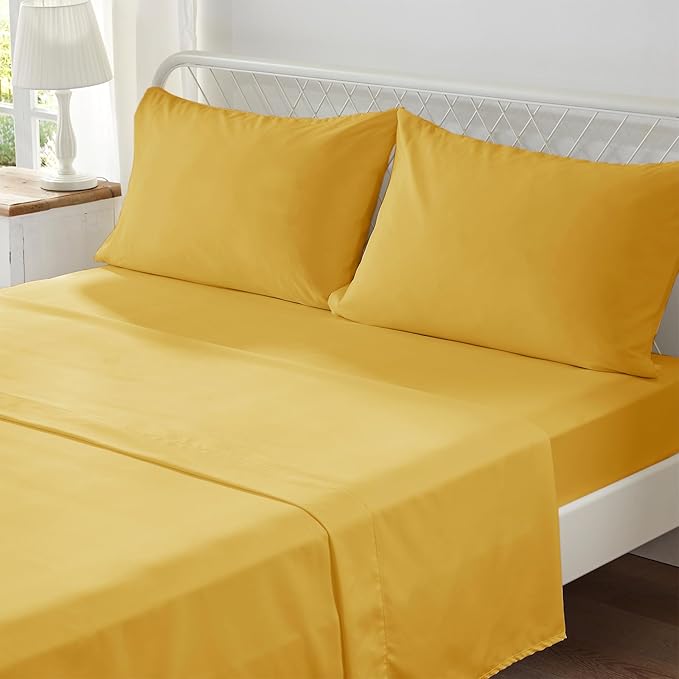 Anluoer Queen Comforter Set, Mustard Yellow Tufted Bed in a Bag 7 Pieces with sheets, All Season Bedding Sets with 1 Comforter, 2 PillowShams, 2 Pillowcases, 1 Flat Sheet, 1 Fitted Sheet - LeafyLoom