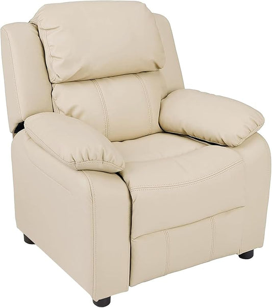 JC Home MACARON Kids Chair Leather Recliner Sofa Toddler Youth Children Child Ages 3-7, Cream - LeafyLoom