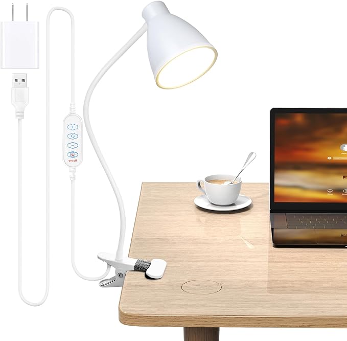 BOHON Clamp Lamp Reading Light 3 Color Modes 10 Brightness Dimmer Bedside Lamp 10W 38 LED Desk Lamp with Auto Off Timer 360° Flexible Gooseneck Clip on Light for Bed, USB Cord Include, White - LeafyLoom