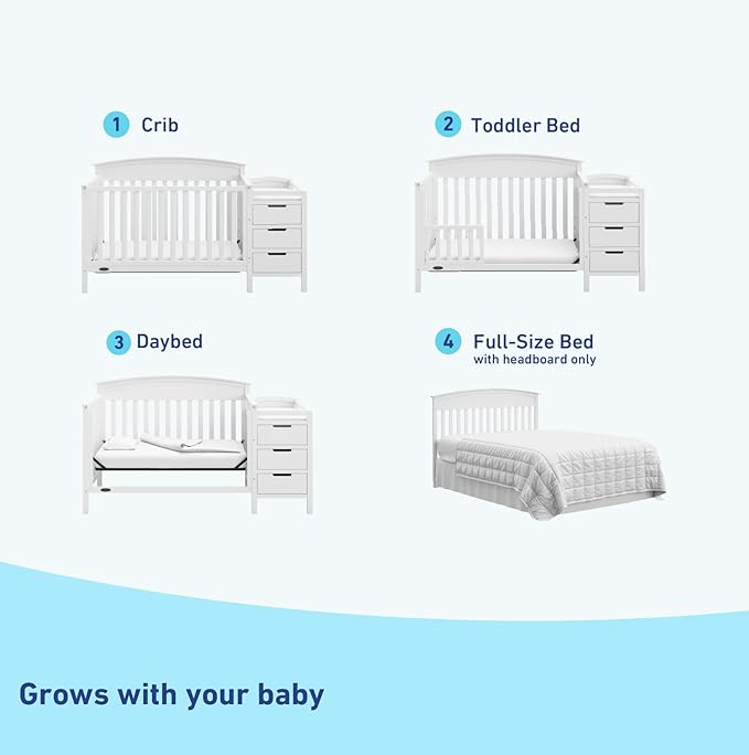 Graco Benton 4-in-1 Convertible Crib and Changer (White) – Crib and Changing Table Combo, Includes Water-Resistant Changing Pad, 3 Drawers, Converts to Toddler Bed, Daybed and Full-Size Bed - LeafyLoom