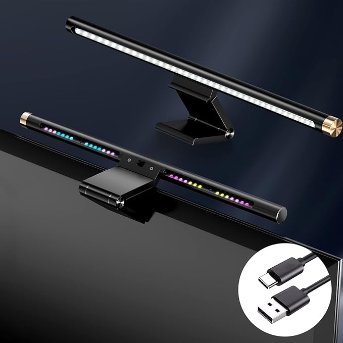 Monitor Light Bar with RGB Backlight, Flat/Curved Screen Bar Reduce Eye Strain Monitor Lamp USB Powered Led Desk Lamp 17.7 inch with Dimming Memory for Desktop Space Saving and Gaming Home Office - LeafyLoom