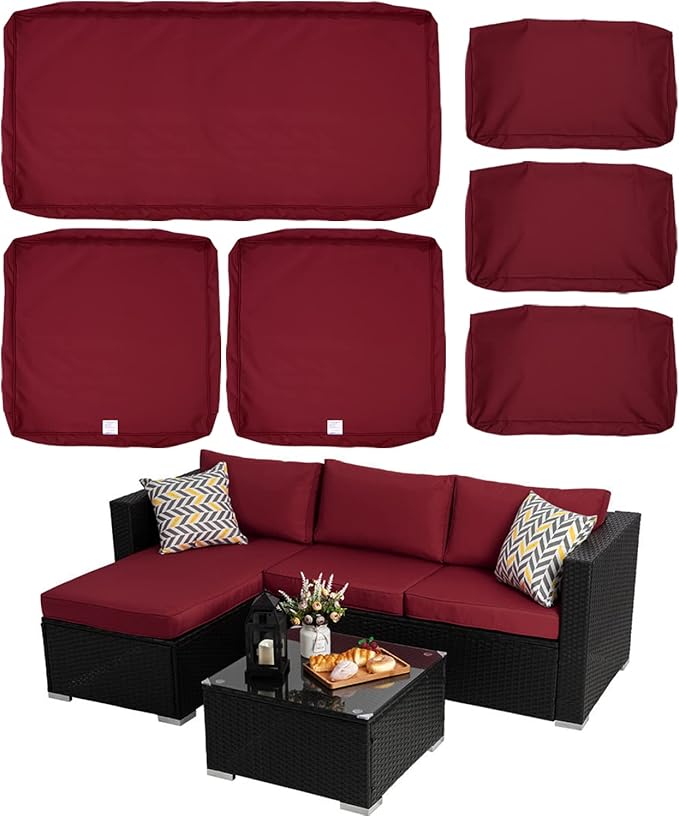 ClawsCover 6Pack Outdoor Seat and Back Cushions Replacement Covers Fit for 3 Pieces 3-Seater Wicker Rattan Patio Furniture Conversation Set Sectional Couch Chair,Burgundy-Include Cover Only - LeafyLoom