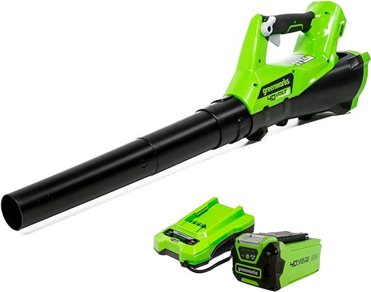 Greenworks 40V (110 MPH / 390 CFM) Cordless Axial Blower, 2.5Ah Battery and Charger Included - LeafyLoom