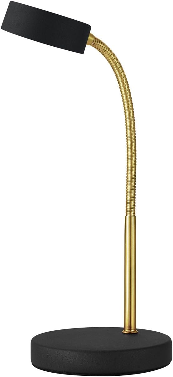 Globe Electric 30061 Desk Lamp, Gold Gooseneck, Matte Black Finish, 5W Energy Star Integrated LED, 250 Lumens 30061, 15.45", Black & Gold - LeafyLoom