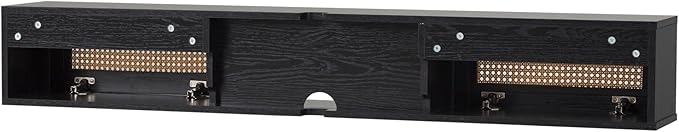 Walker Edison Modern Rattan Flip-Down-Door Wall-Mounted Floating Stand for TVs up to 65 Inche, 58 Inch, Black - LeafyLoom