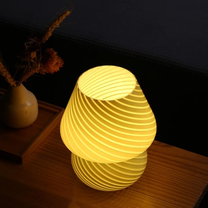 BSOD Glass Mushroom Bedside Table Lamp, Yellow Translucent Murano Vintage Style Striped Small Nightstand Desklamp Swirl Light for Home Decor, Dining, Living, Bedroom, Gift (Stripe Yellow) - LeafyLoom