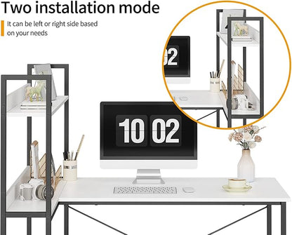 BANTI Computer Corner Desk with Storage Shelves, 55 Inch Small L Shaped Computer Desk, Home Office Writing Desk with 2 Hooks, White - LeafyLoom