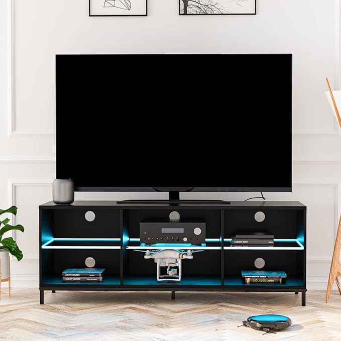 Hommpa LED TV Stand for TVs up to 65 Inch Modern Entertainment Center with Storage TV Cabinet with Adjustable Shelves & Cable Management White TV Console for Media Cable Box Gaming Living Room Bedroom - LeafyLoom