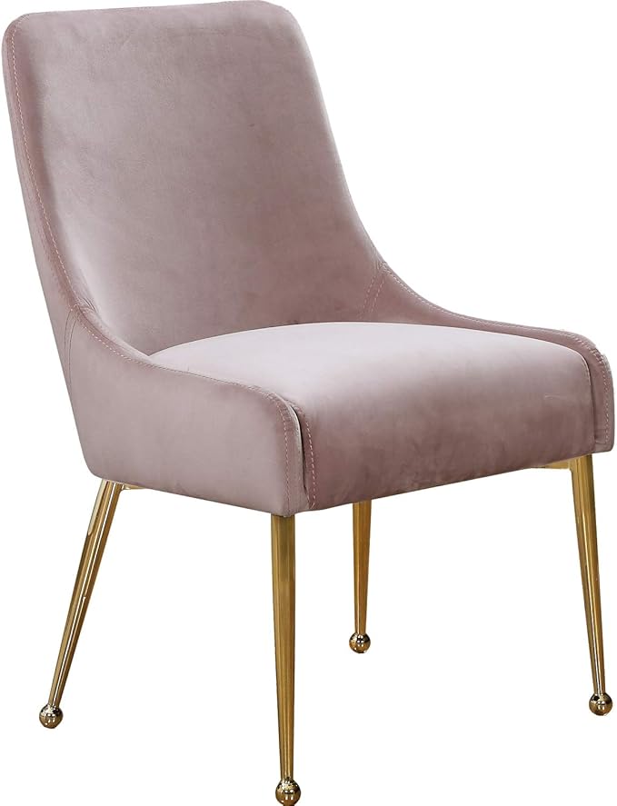 Meridian Furniture Owen Collection Modern | Contemporary Velvet Upholstered Dining Chair with Polished Gold Metal Legs, Set of 2, 24" W x 21" D x 34.5" H, Pink - LeafyLoom