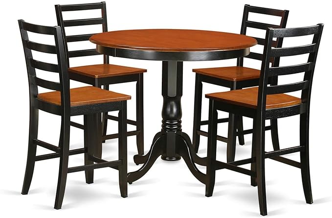 East West Furniture Trenton 5 Piece Counter Height Pub Set Includes a Round Dining Room Table and 4 Kitchen Chairs, 42x42 Inch, Black & Cherry - LeafyLoom