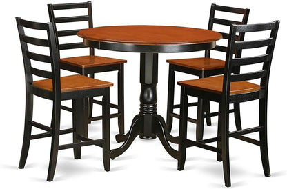 East West Furniture Trenton 5 Piece Counter Height Pub Set Includes a Round Dining Room Table and 4 Kitchen Chairs, 42x42 Inch, Black & Cherry - LeafyLoom