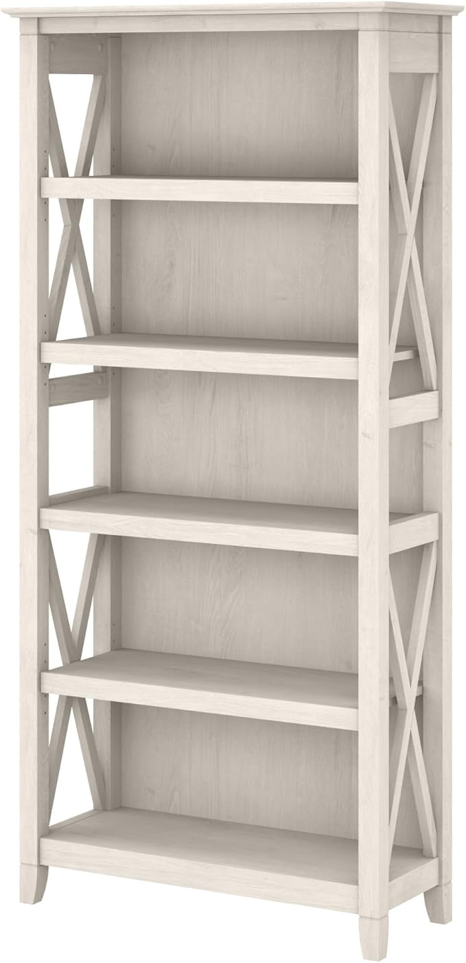 Bush Furniture Key West 2 Lateral File Cabinet | Document Storage & Key West Bookcase Shelf in Linen White Oak | Farmhouse Bookshelf Display Cabinet - LeafyLoom