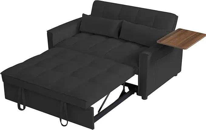 Folding Futon Loveseat Pull Out Couch Bed , 3 in 1 Multi-Functional Convertible Sleeper Sofa Pullout Bed, Tufted Chaise Lounge with Adjustable Backrest and Hidden Side Table for Living Room Office - LeafyLoom