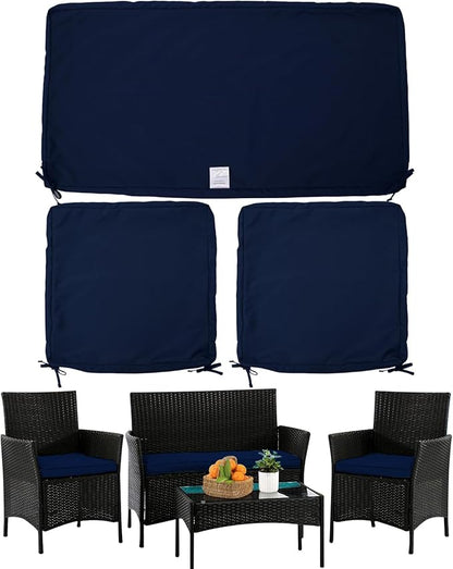 ClawsCover 3Pack Outdoor Seat Cushions Replacement Covers Fit for 4 Pieces Wicker Rattan Furniture Patio Conversation Set Loveseat Chair,38x19x2,19x19x2,Navy-Large (Include Cover Only) - LeafyLoom