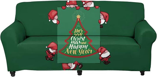 FKELYI Santa Claus Xmas Tree Print Christmas Sofa Slipcover Soft Stretch Sofa Couch Cover Washable Furniture Protector for Home Decorative-M FKELYI