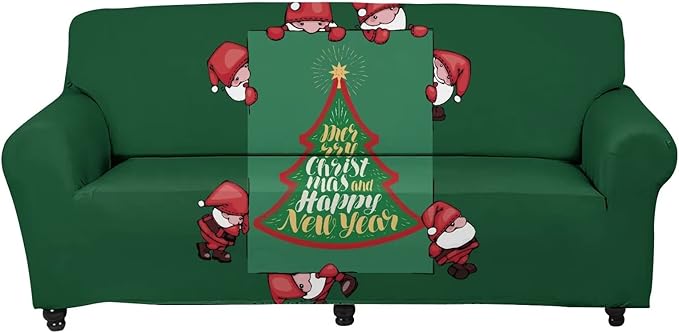 FKELYI Santa Claus Xmas Tree Print Christmas Sofa Slipcover Soft Stretch Sofa Couch Cover Washable Furniture Protector for Home Decorative-S FKELYI