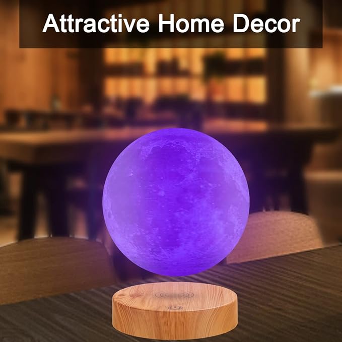 VGAzer Levitating Moon Lamp,Floating and Spinning in Air Freely with 3D Printing LED Moon Lamp Has 20 Modes for Unique Gifts,Room Decor,Night Light,Office Desk Toys (Wooden Base 16 Colors) - LeafyLoom