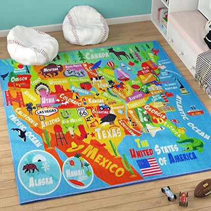 KC Cubs Playtime Collection USA United States Map Educational Learning & Game Area Rug Carpet for Kids and Children Bedrooms and Playroom (3'3" x 4'7") - LeafyLoom