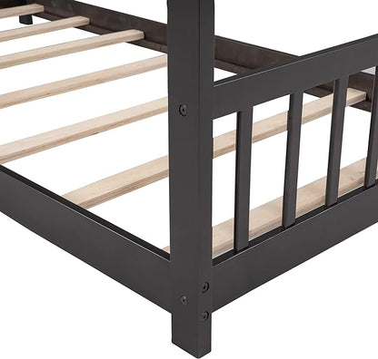 Montessori Floor Bed Frame Twin Size, Twin Floor Bed Frame with Headboard, Footboard and Slats, Wood Montessori Bed Frame/Montessori House Bed for Kids, Girls, Boys(Espresso) - LeafyLoom