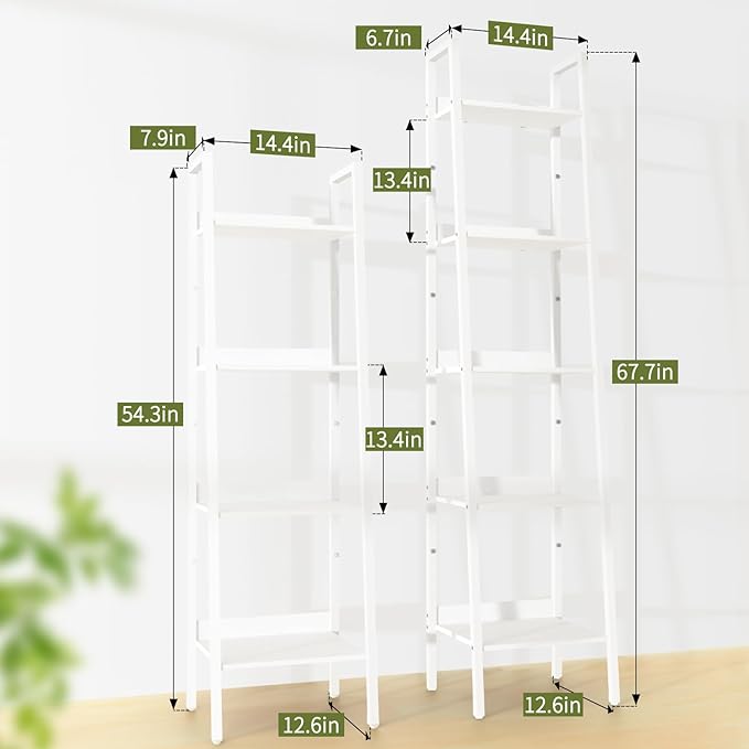 Yoobure Ladder Shelf, 4 Tier Tall Ladder Bookshelf Corner Shelf, Industrial Book Shelf Ladder Bookcase Narrow, Standing Storage Shelves Display Shelf for Bedroom Living Room Office Kitchen Bathroom - LeafyLoom