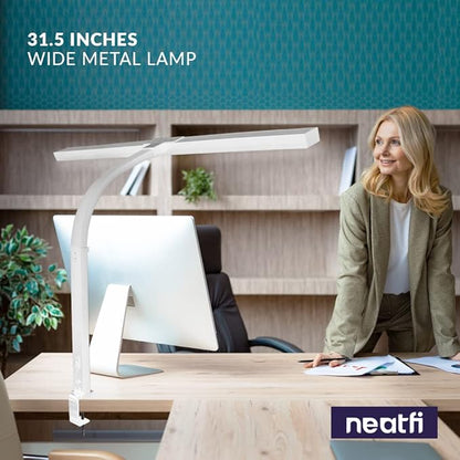 Neatfi (New Model) Flex Desk Lamp with Clamp, Dimmable, 3,000 Lumens 30W LED Monitor Light, 3000K-6500K Correlated Color Temperature, 5 Brightness Levels & 5 Light Modes (31.5 Inches, White) - LeafyLoom