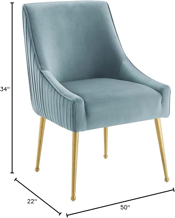 Modway Discern Pleated Back Upholstered Performance Velvet Dining Chair Set of 2, Light Blue - LeafyLoom