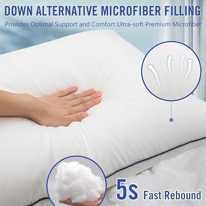 Hotel Collection Bed Pillows for Sleeping 4 Pack Queen Size Cooling Pillows Set of 4 for Back, Stomach or Side Sleepers, Super Soft Down Alternative Microfiber Filled Pillows - LeafyLoom