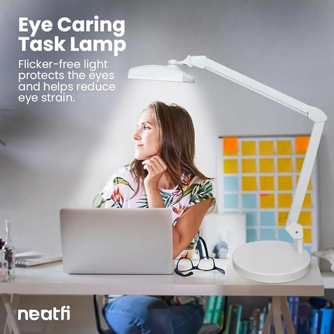 Neatfi 3,500 Lumens Ultra Task Lamp, 26 Inches Metal Lamp, Dimmable, 45W Super Bright LED Desk Lamp, 270 Pcs SMD LEDs (Non-CCT with Base, White) - LeafyLoom