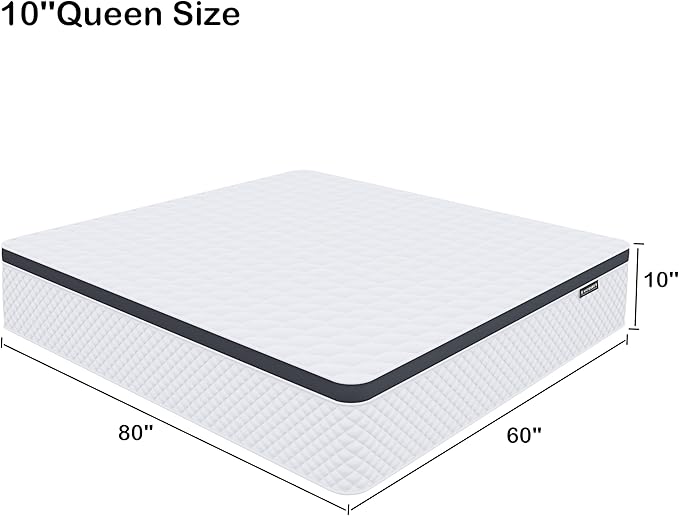 Queen Mattress,10 Inch Queen Size Mattress in a Box,Gel Memory Foam and Innerspring Hybrid Mattress with Individual Pocket Spring for Motion Isolation,Pressure Relief,Medium Firm Feel - LeafyLoom