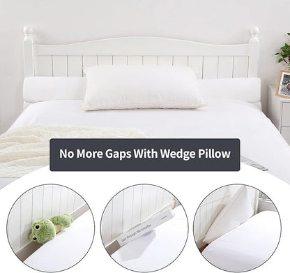 Pillow Wedge for Headboard Gap,Bed Gap Filler Twin Size,Foldable Bed Wedge Pillow for Headboard,White Bed Wedge Gap Filler,Foam Mattress Gap Filler,39"x6"x6" - LeafyLoom