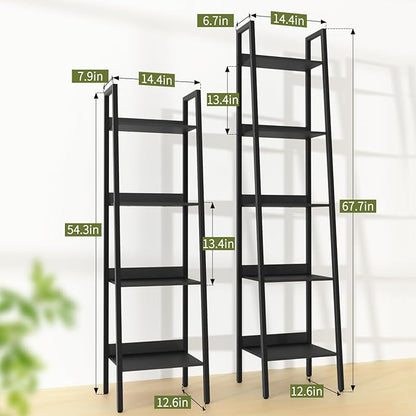 Yoobure Ladder Shelf, 4 Tier Tall Ladder Bookshelf Corner Shelf, Industrial Book Shelf Ladder Bookcase Narrow, Standing Storage Shelves Display Shelf for Bedroom Living Room Office Kitchen Bathroom - LeafyLoom