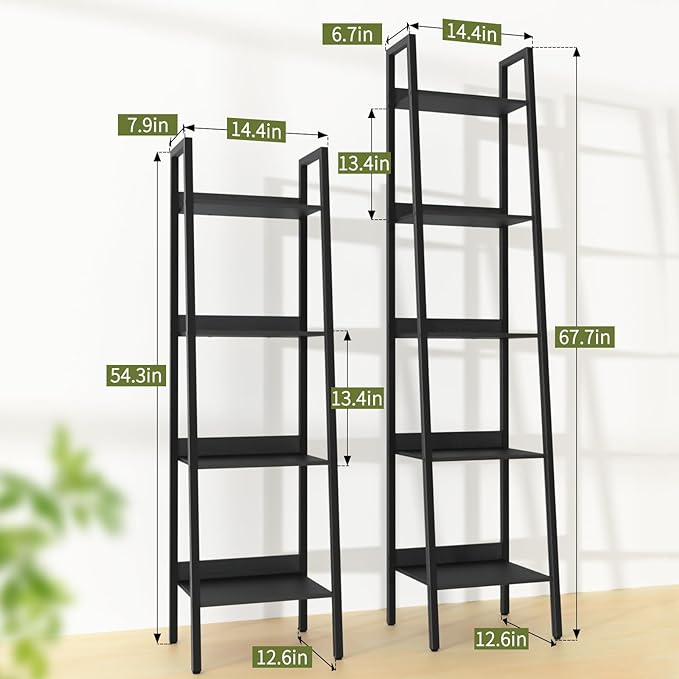 Yoobure Ladder Shelf, 5 Tier Tall Ladder Bookshelf Corner Shelf, Industrial Book Shelf Ladder Bookcase Narrow, Standing Storage Shelves Display Shelf for Bedroom Living Room Office Kitchen Bathroom - LeafyLoom