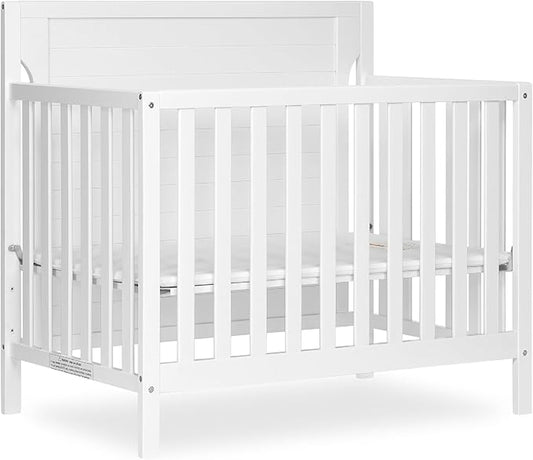 Bellport 4 in 1 Convertible Mini/Portable Crib In White, Non-Toxic Finish, Made of Sustainable New Zealand Pinewood, With 3 Mattress Height Settings - LeafyLoom