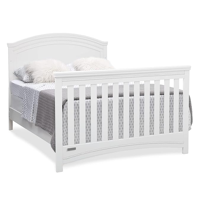 Delta Children Simmons Kids SlumberTime Emma 4-in-1 Convertible Baby Crib N More - Greenguard Gold Certified, Bianca White - LeafyLoom