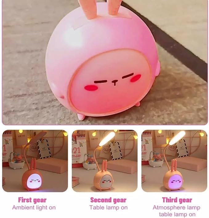 Portable LED Desk Lamp with Night Light Cute Bunny Foldable USB Charge Reading Light for Bedroom Kids Bedside Study (Pink) - LeafyLoom