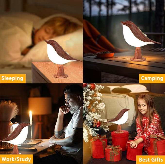 Bird Small Desk Lamp, Dimmer Night Light for Bedroom, Cordless Table Lamp with 3 Color Temperature and Touch Sensor, Rechargeable Bedside lamp - LeafyLoom