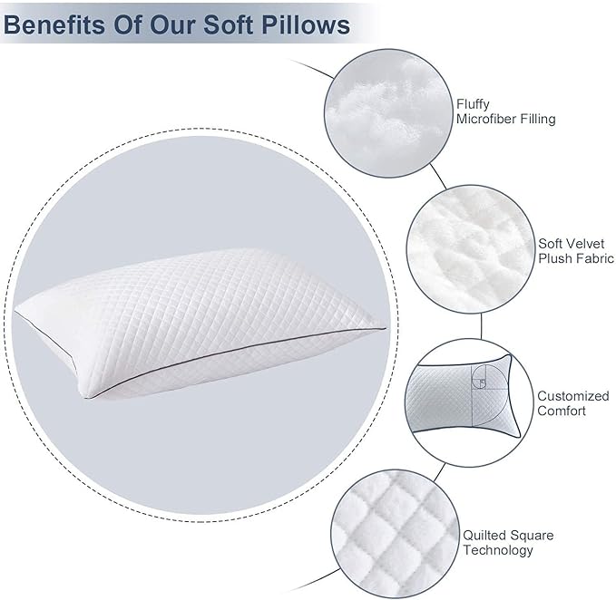 Soft Pillows for Sleeping - Hotel Collection Velvet Bed Pillows with Adjustable Filling, Full Size Pillows 2 Pack for Side, Back and Stomach Sleepers, Standard 20"x26" - LeafyLoom