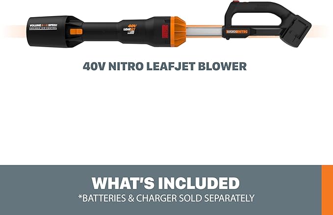 Worx 40V 165MPH 620CFM Cordless Leaf Blower, PowerShare, Brushless Motor, Lightweight - Tool Only - LeafyLoom