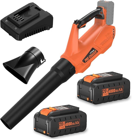 Pro Chaser Battery Powered Cordless Blower - 380 CFM with 2 X 4.0Ah 20V Batteries & Fast Charger, Lightweight Electric Leaf Blowers, 2 Variable Speed, Ideal for Yard, Patio & Sidewalk - LeafyLoom