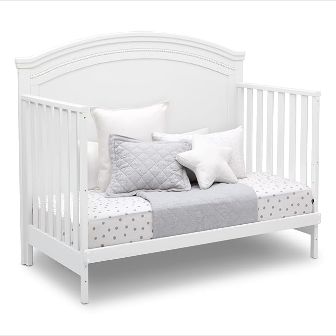 Delta Children Simmons Kids SlumberTime Emma 4-in-1 Convertible Baby Crib N More - Greenguard Gold Certified, Bianca White - LeafyLoom